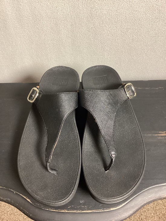 Fitflop Shoes - FitFlop Sandals Womens Size 8 Black Thong Comfort Wedge Flip Flop Glitter Flaw